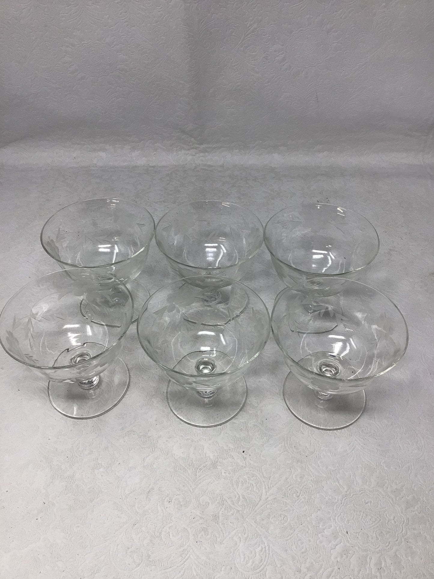 Etched Grapes & Leaves Short Stem Coupe/Dessert Glasses, Set of 6