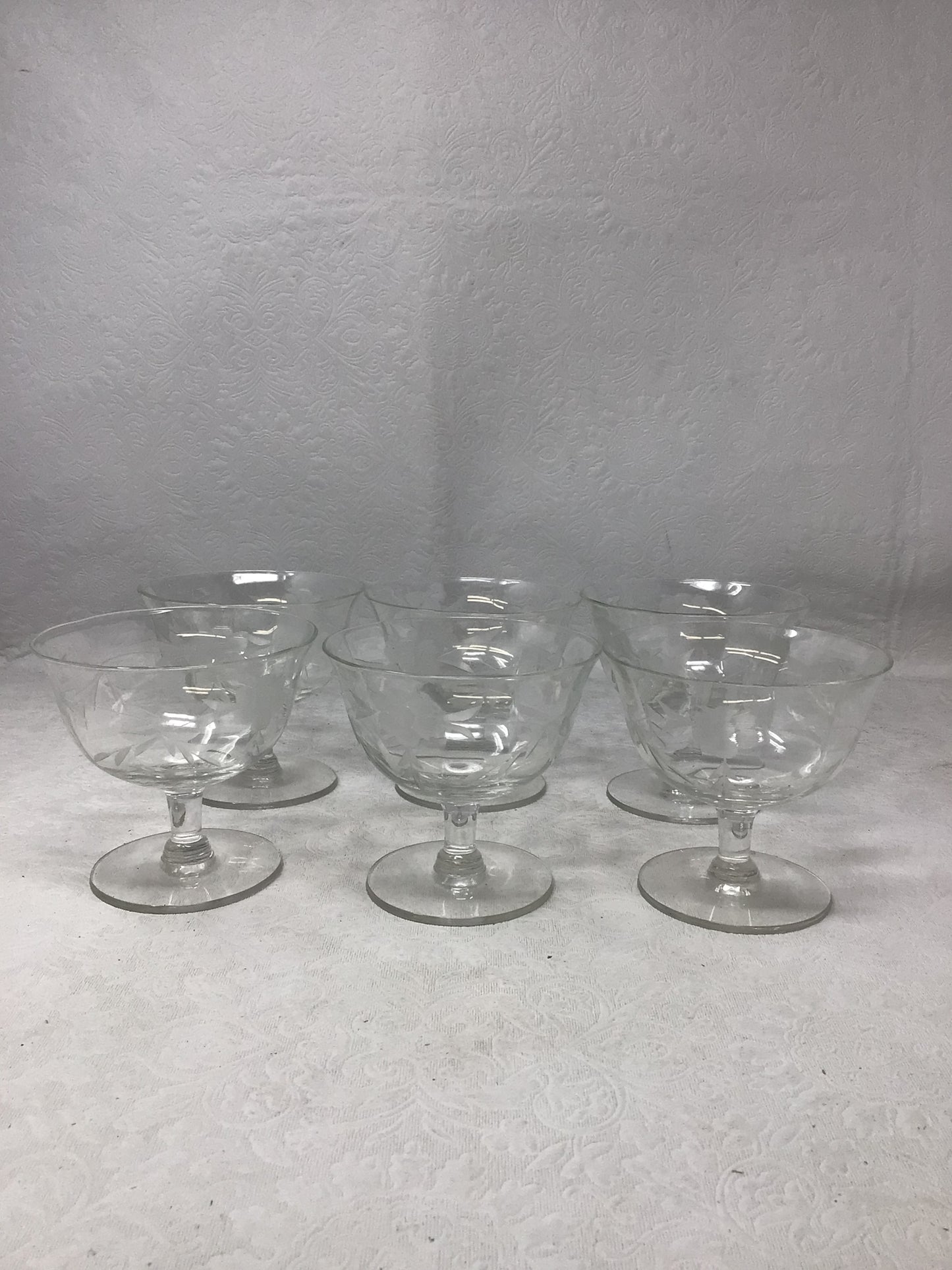 Etched Grapes & Leaves Short Stem Coupe/Dessert Glasses, Set of 6