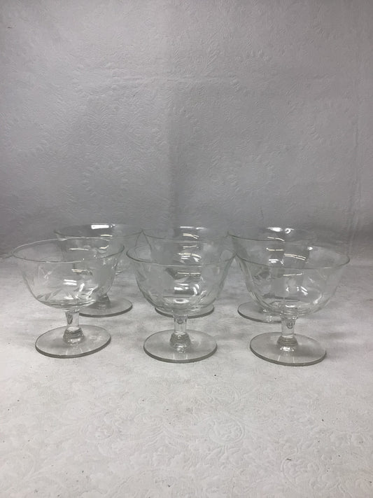 Etched Grapes & Leaves Short Stem Coupe/Dessert Glasses, Set of 6