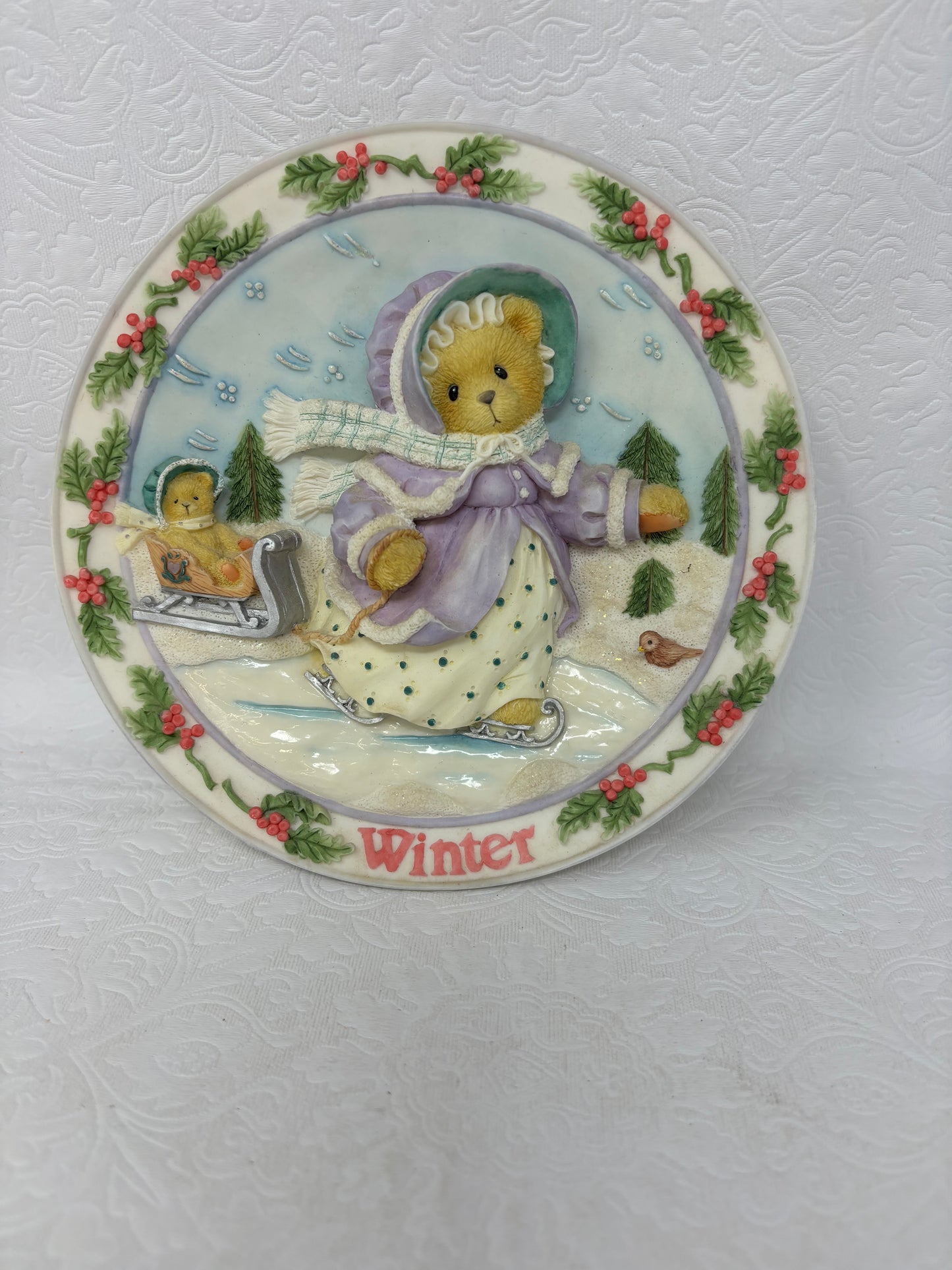 Vintage 1996 Cherished Teddies Four Season Set Of 2 Numbered Plates