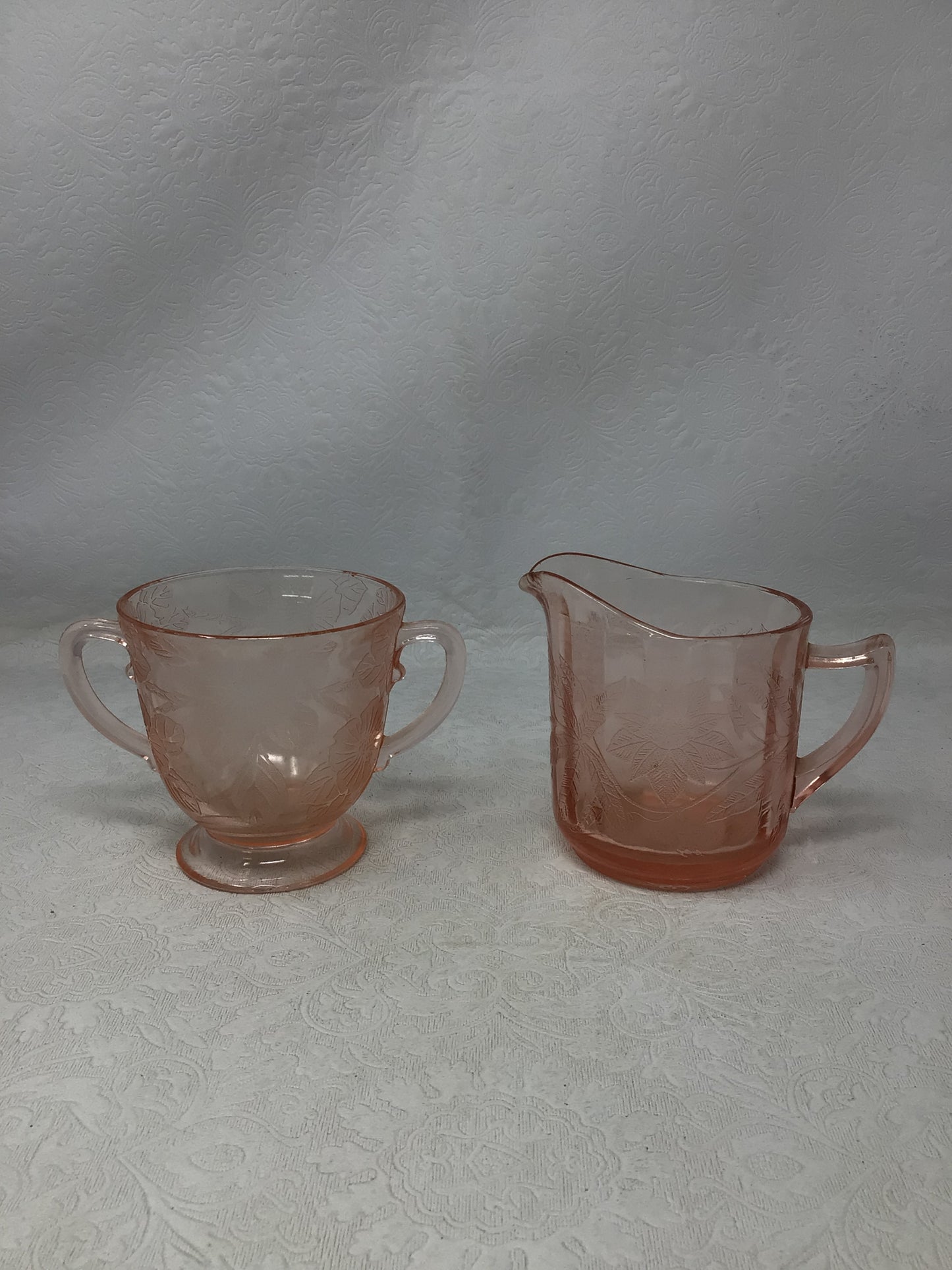 Pink Depression Glass Creamer and Sugar Set