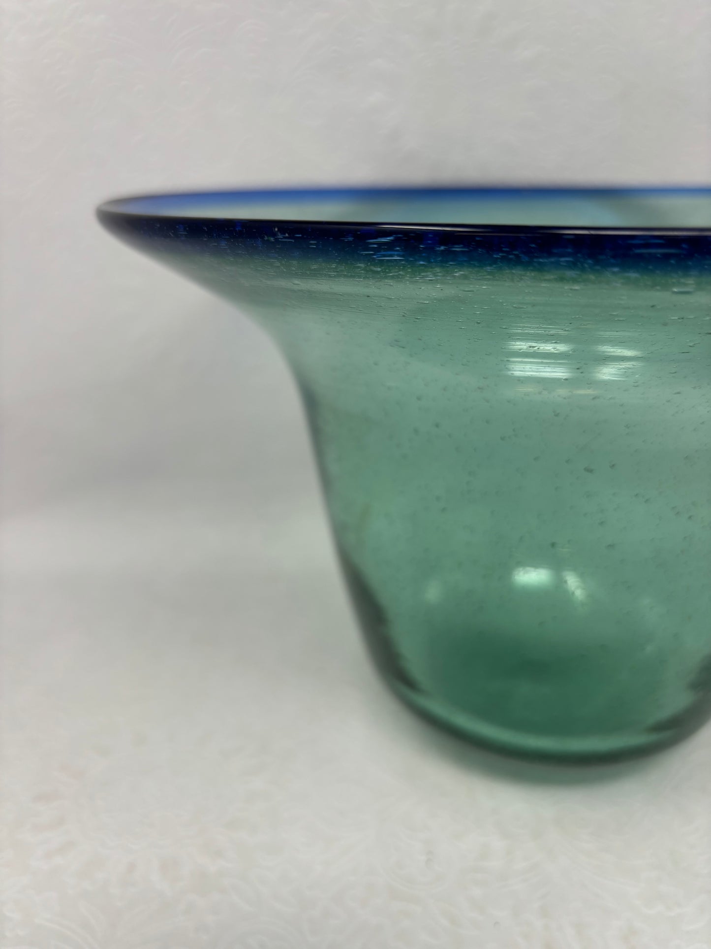 Hand Blown Blue Rimmed Green Vase/Bowl