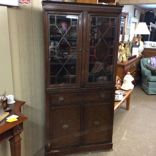 Dark Brown Wooden Glass Cabinet