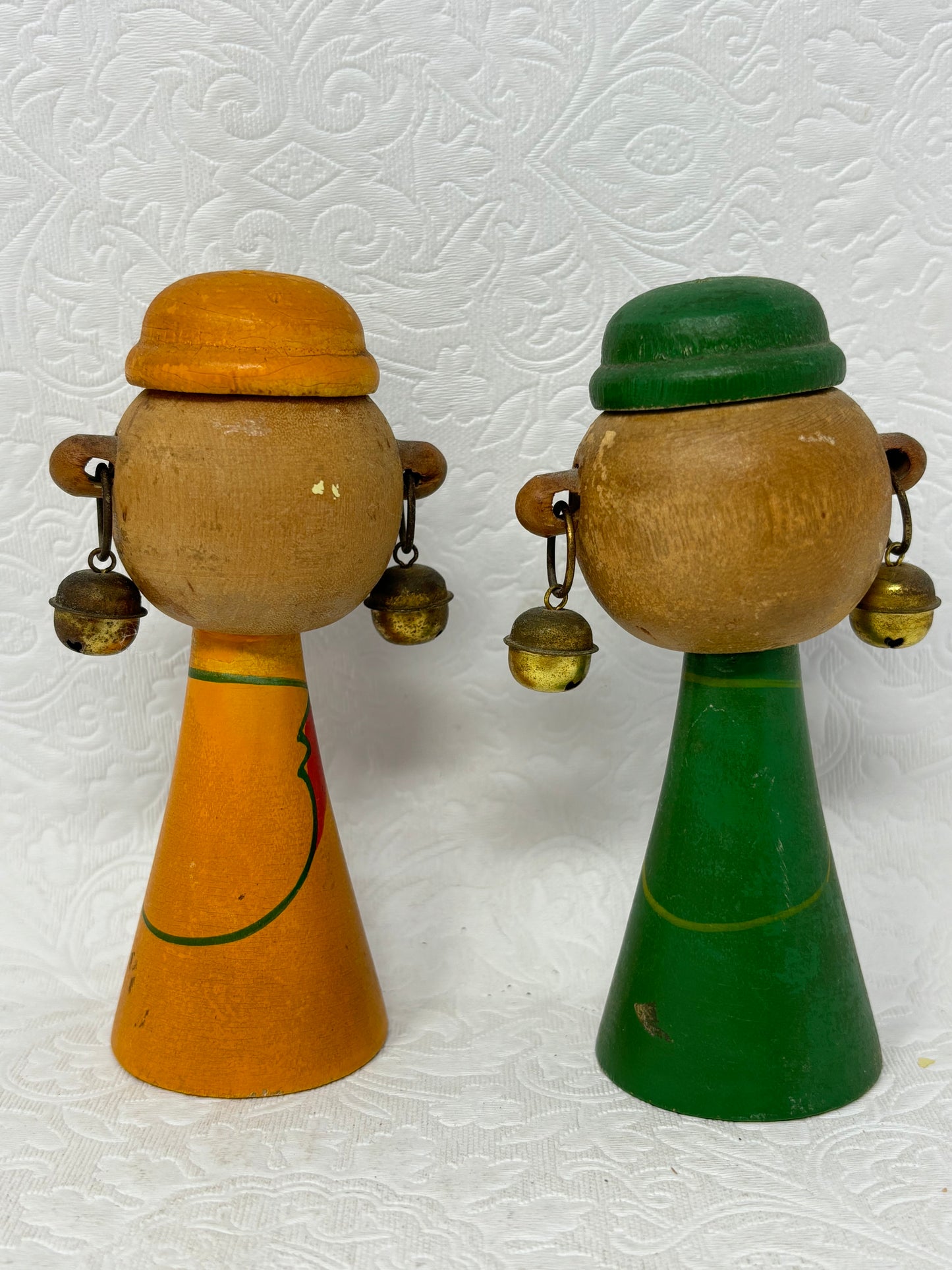 Vintage Wooden Salt & Pepper Shakers with Bell Earrings