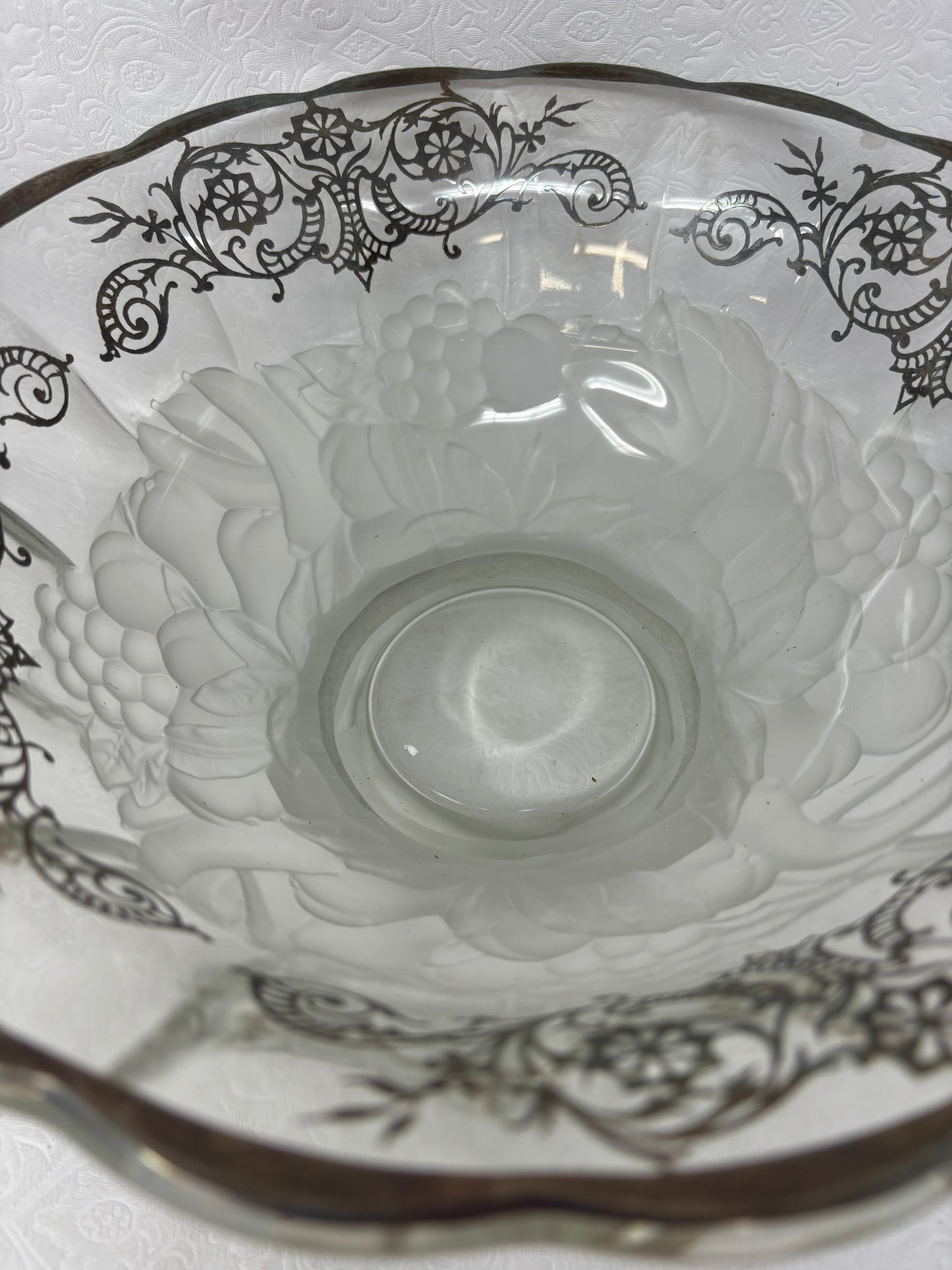 Vintage 1930’s Overlay Silver Pressed Glass Footed Bowl