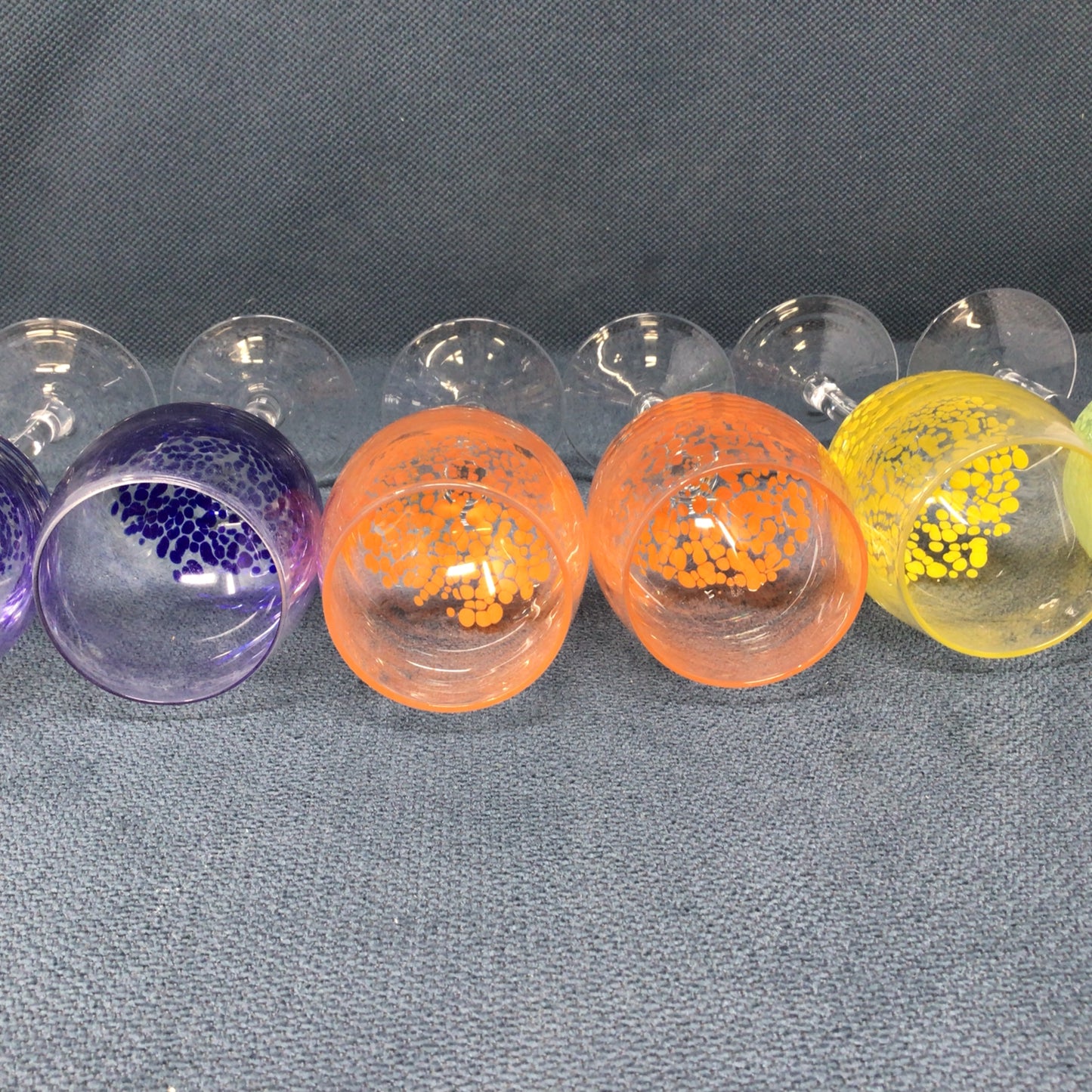 Set Of Seven Colourful Dot Wine Glasses