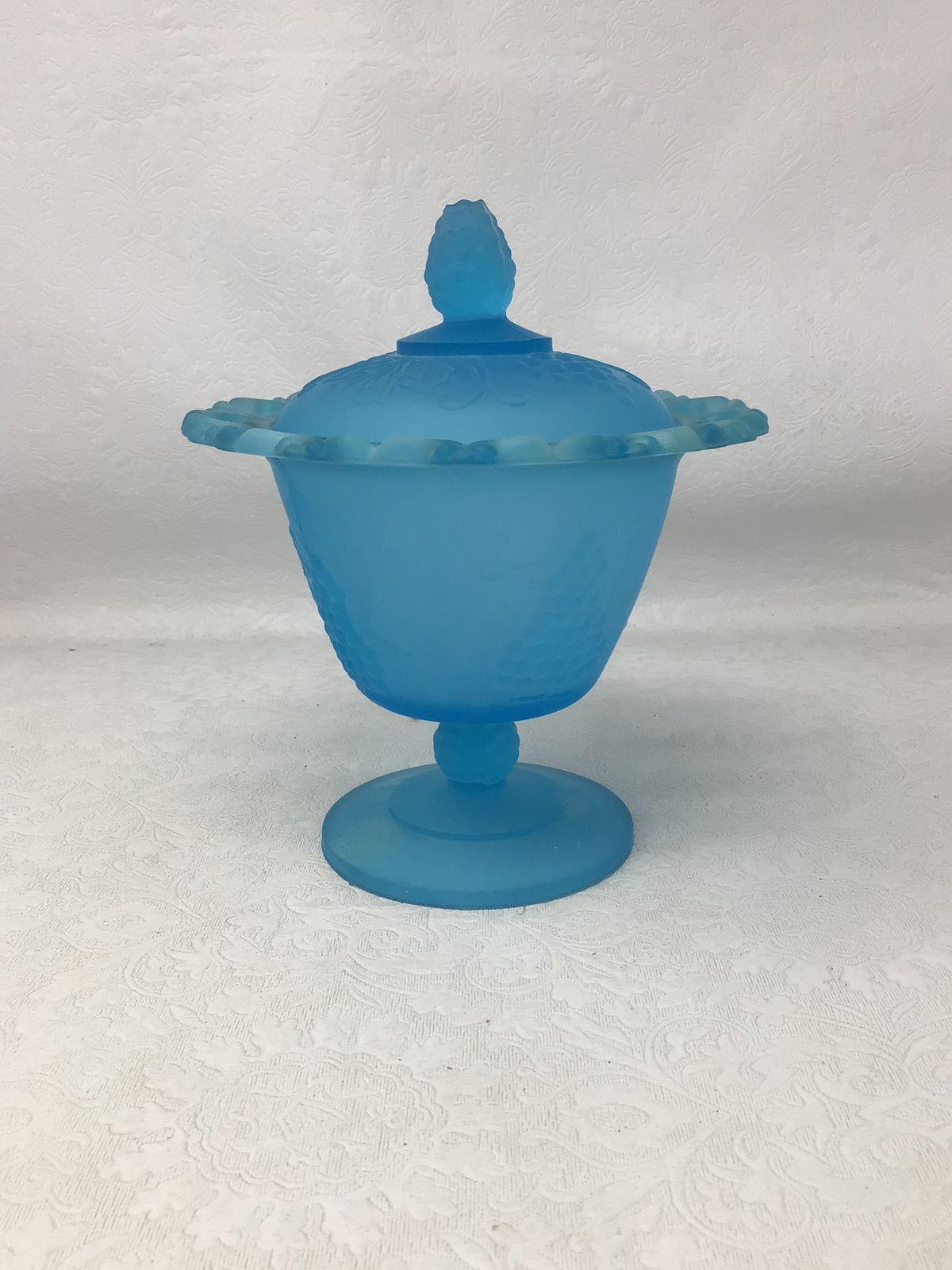 Blue Frosted Indiana Glass Lidded Candy Dish