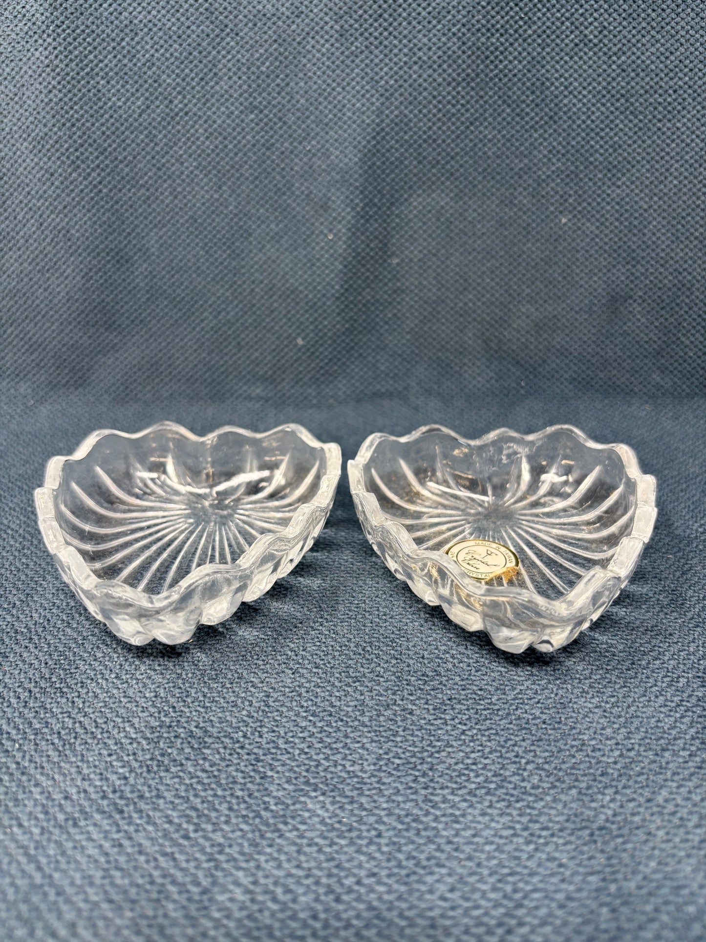 Set Of Crystal Clear Lead Crystal Heart Dishes