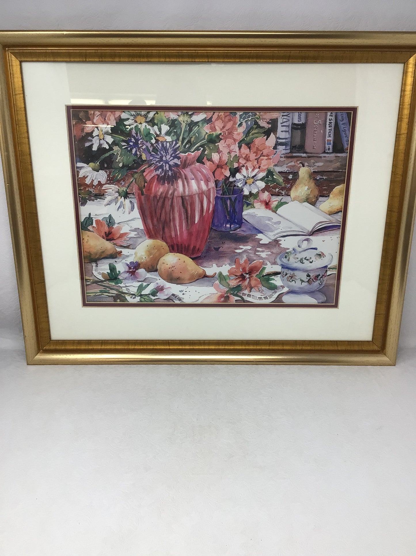 “Flowers and Books” Framed Art Piece