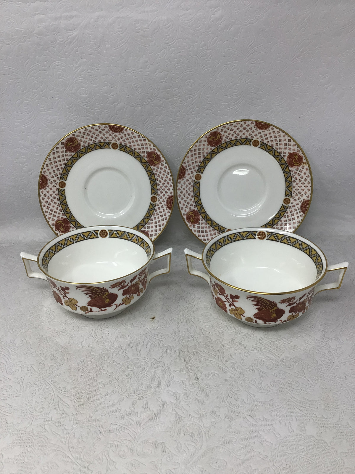 Wedgwood Golden Cockerel Soup Bowls and Saucers, Set of 2