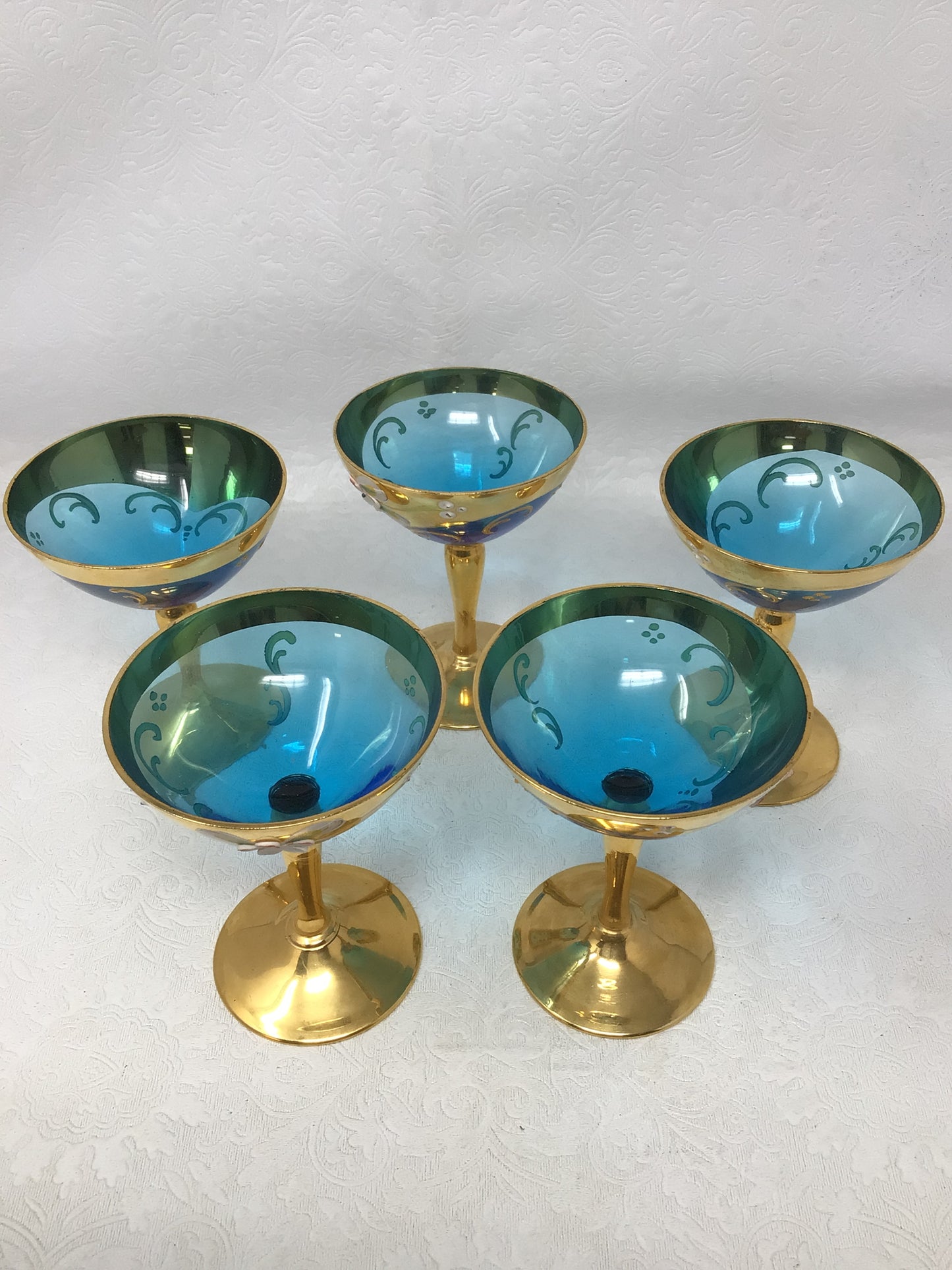 Set of 5 Vintage Bohemian Champagne Coupes.