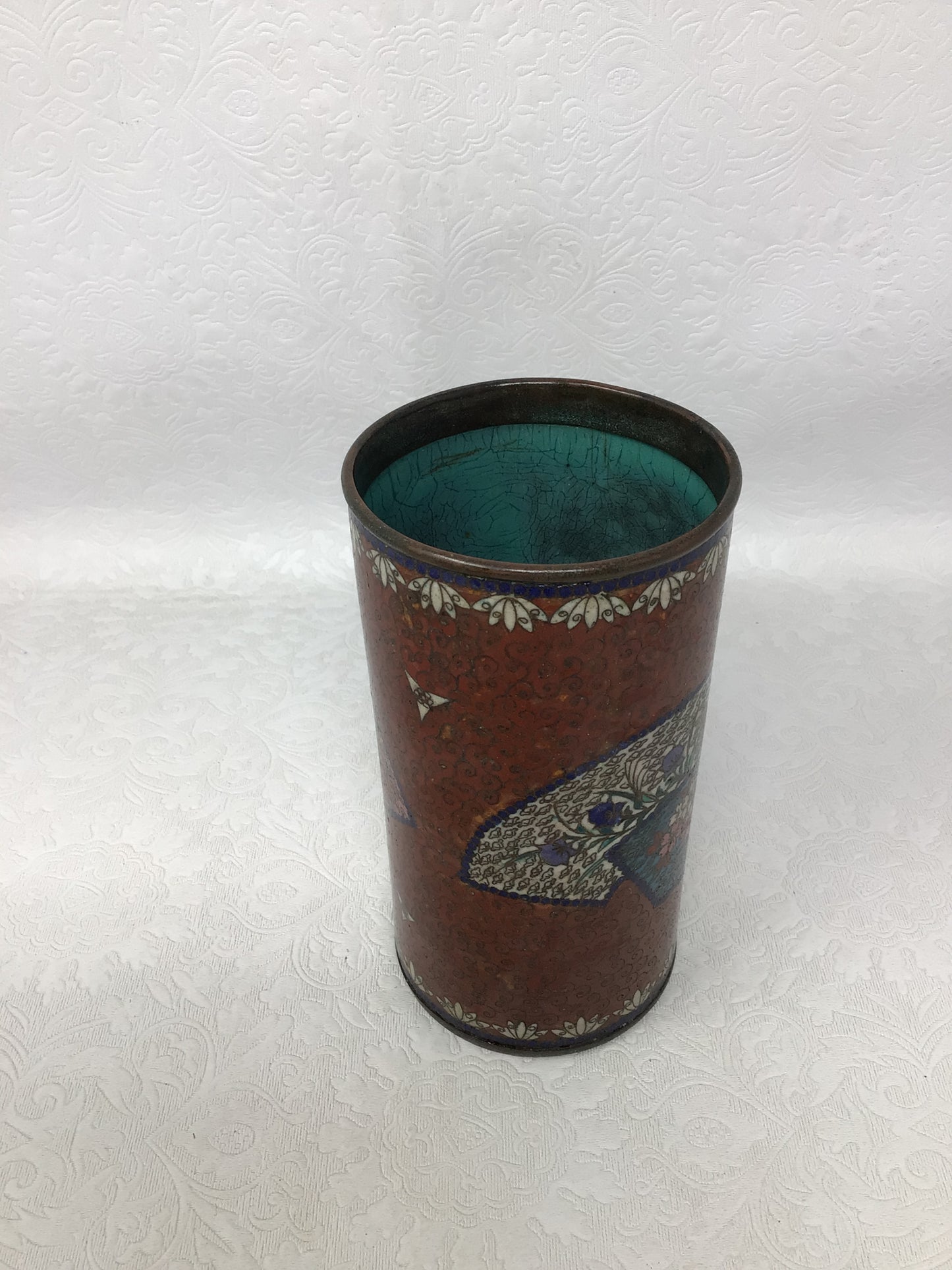 Antique Japanese Cloisonné Brass Brush Pot