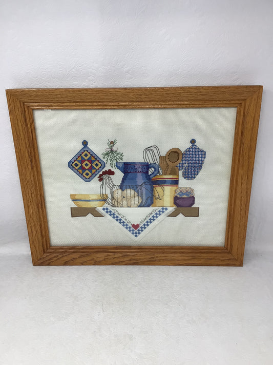 “Country Kitchen Shelf” Framed Cross-Stitch