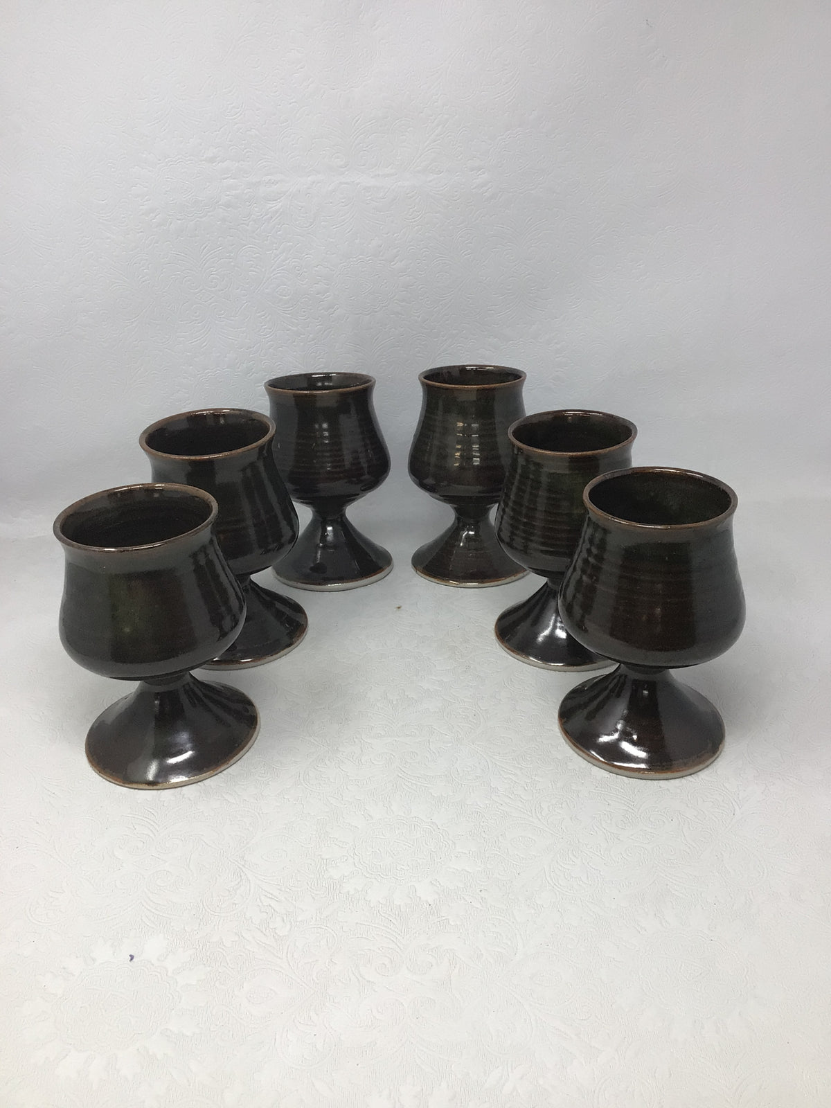 Set of Six Pottery Wine Goblets