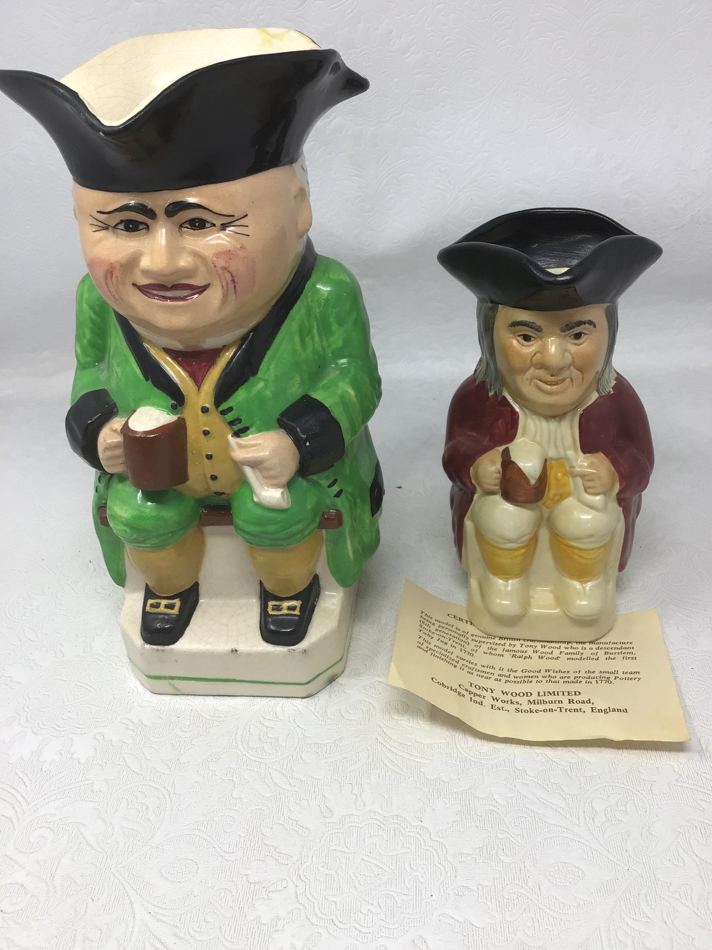 Vintage Toby Jugs with Green Jacket and Red Jacket, Set of 2