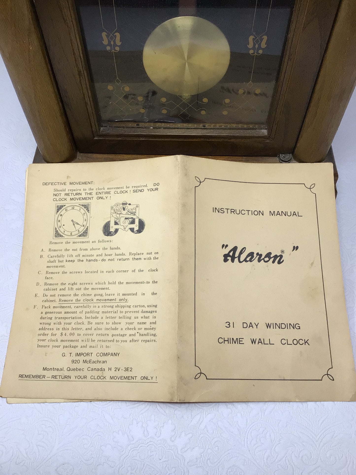 Vintage Alaron 31-day Korean-Made Wooden Steeple Mantle Clock