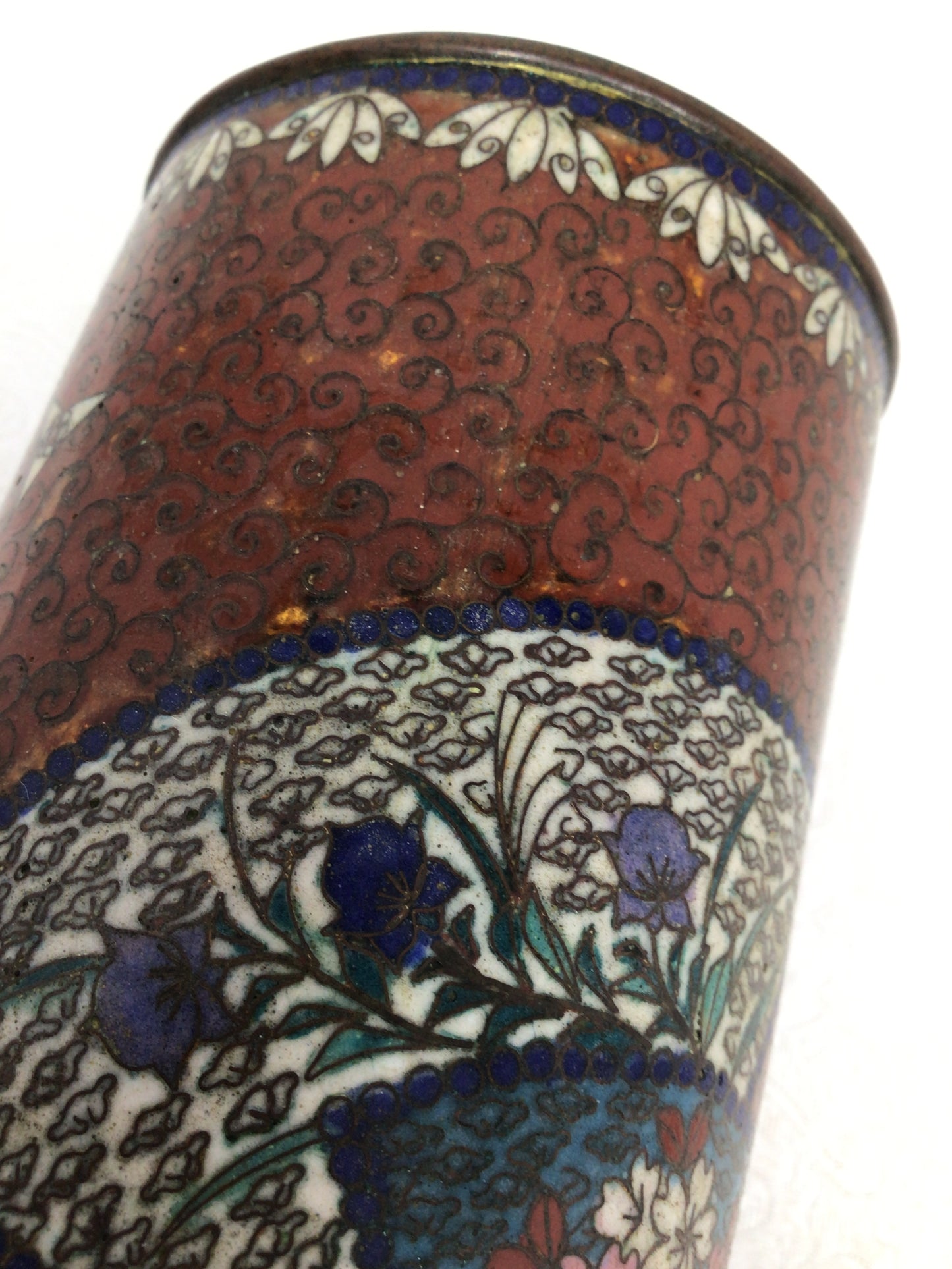 Antique Japanese Cloisonné Brass Brush Pot
