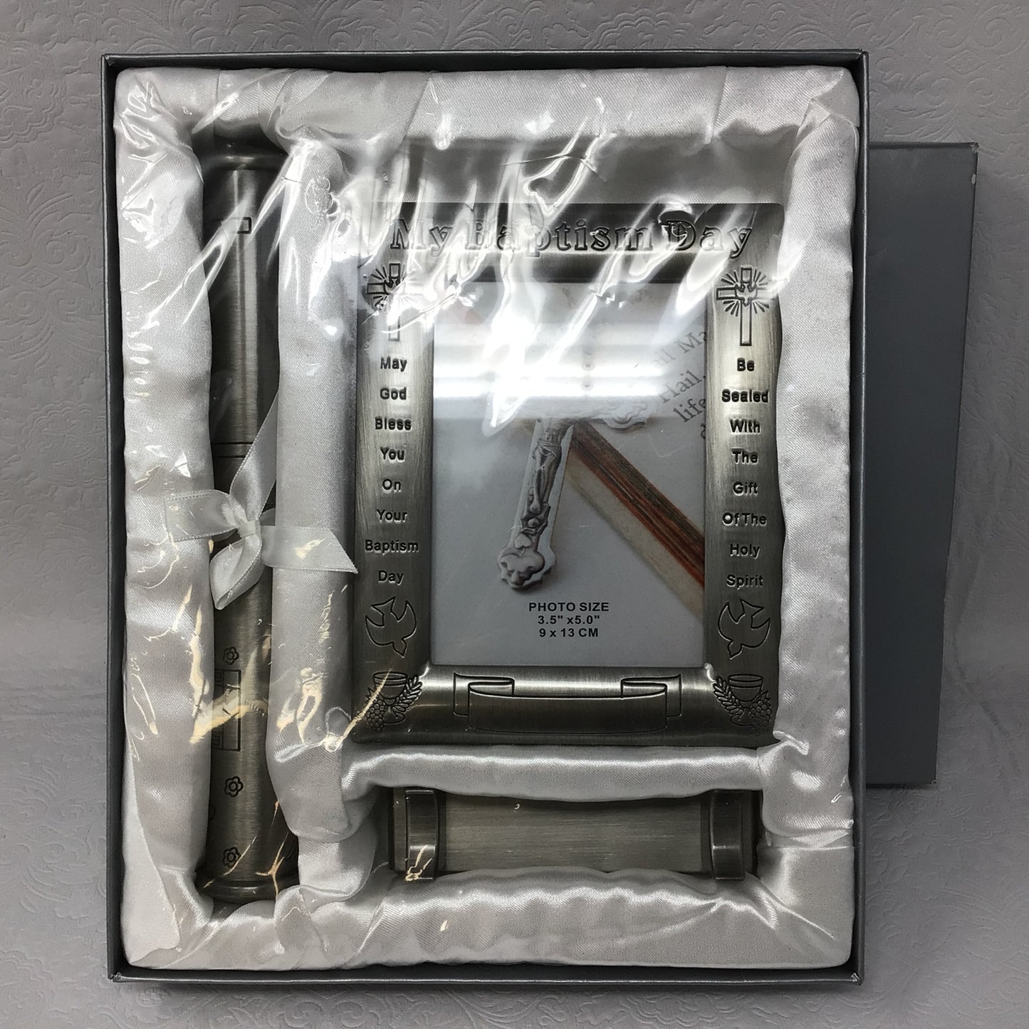 Brand New in the Box! Pewter Baptism Frame and Certificate Holder