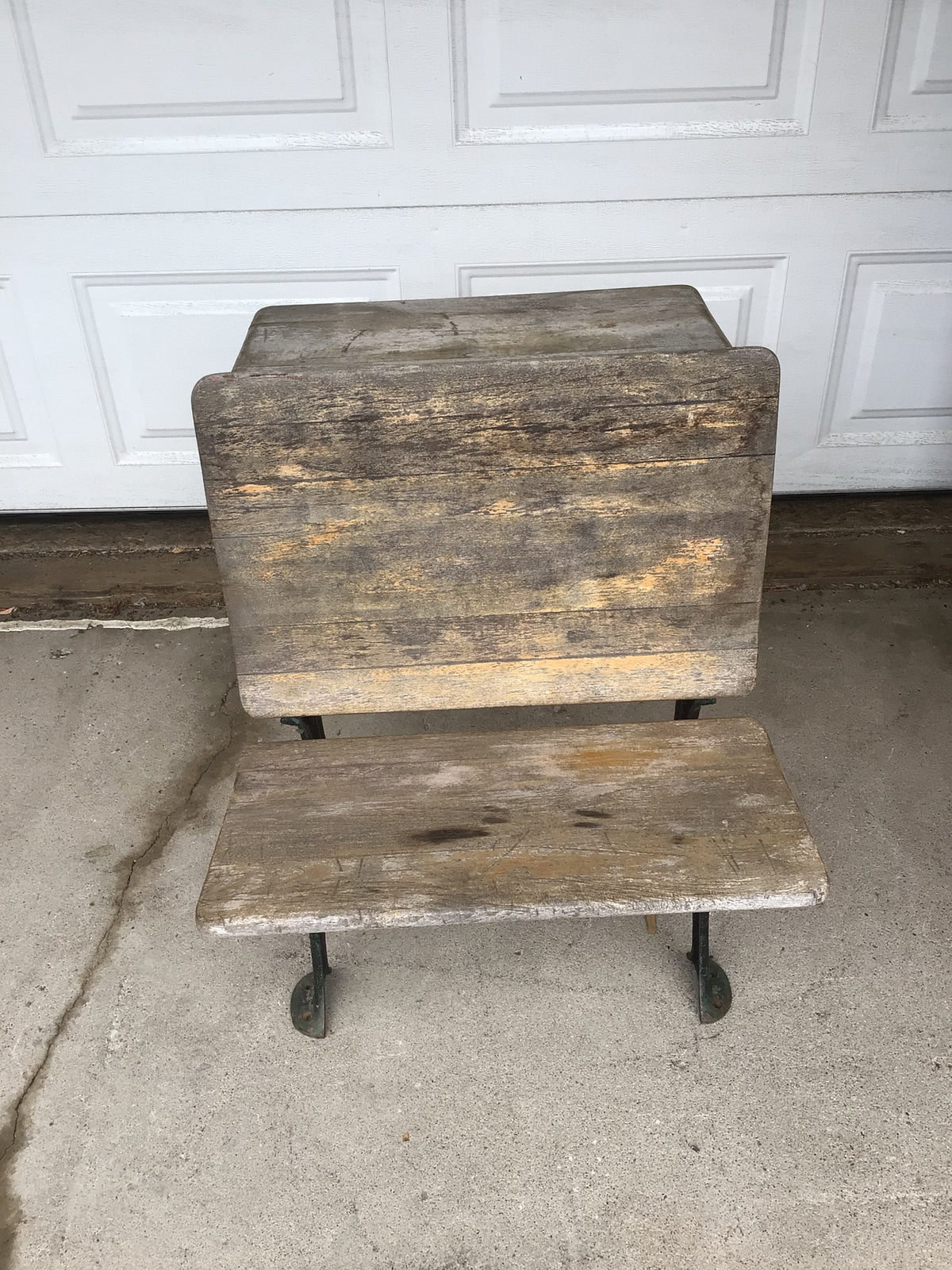 Antique School Desk with Cast Iron Legs