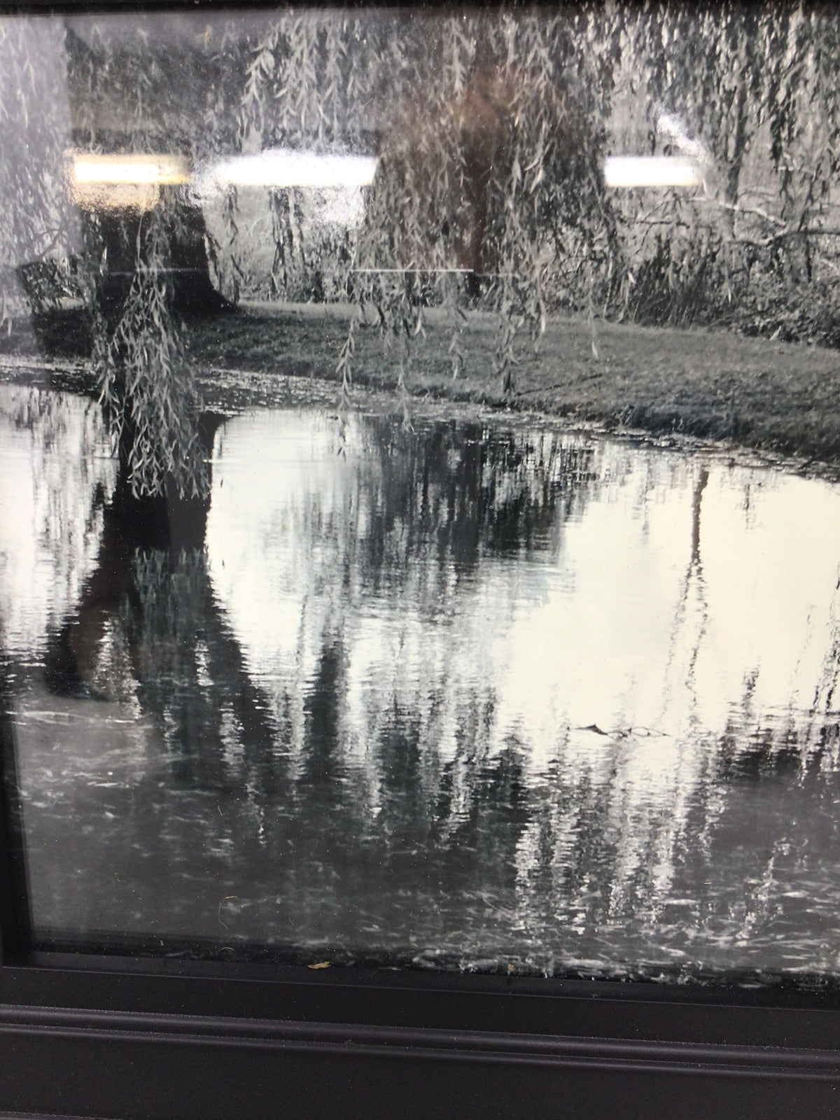 Black and White Framed River Reflection Photograph