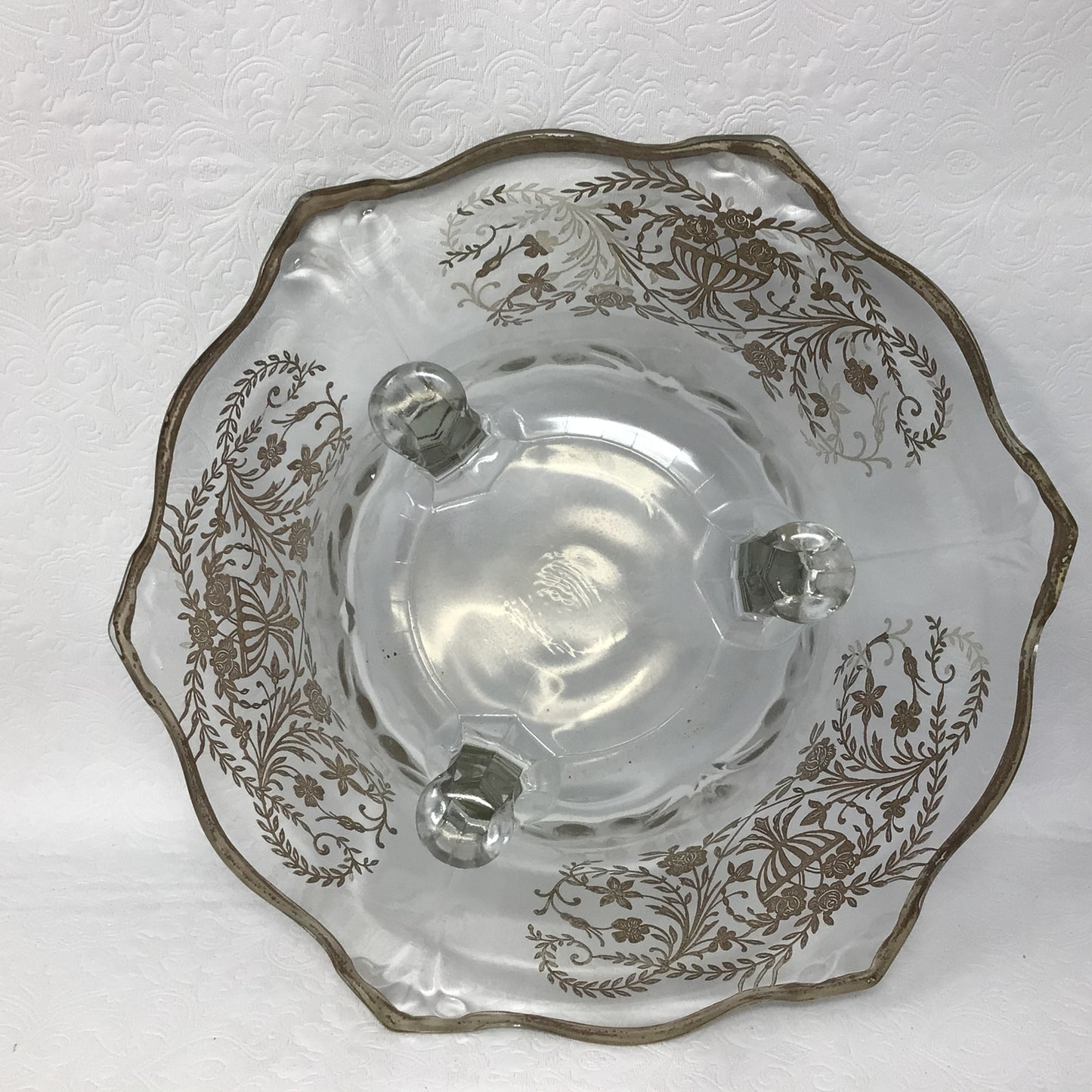 Antique Silver Overlay Glass Footed Bowl