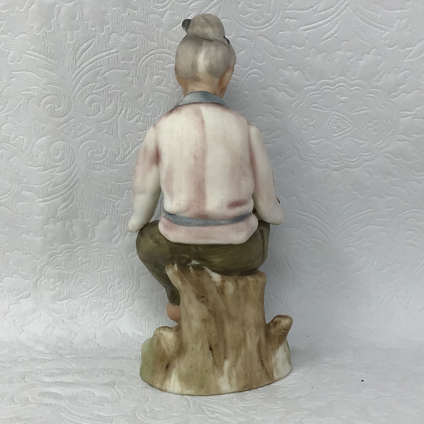 Napco Figurine Japan Old Woman With Bird Ceramic Pottery