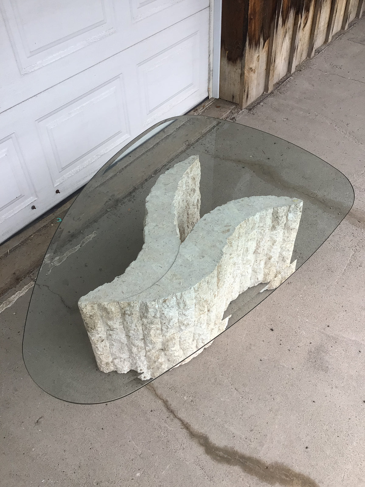 Vintage Postmodern Tessellated Stone Glass Coffee Table