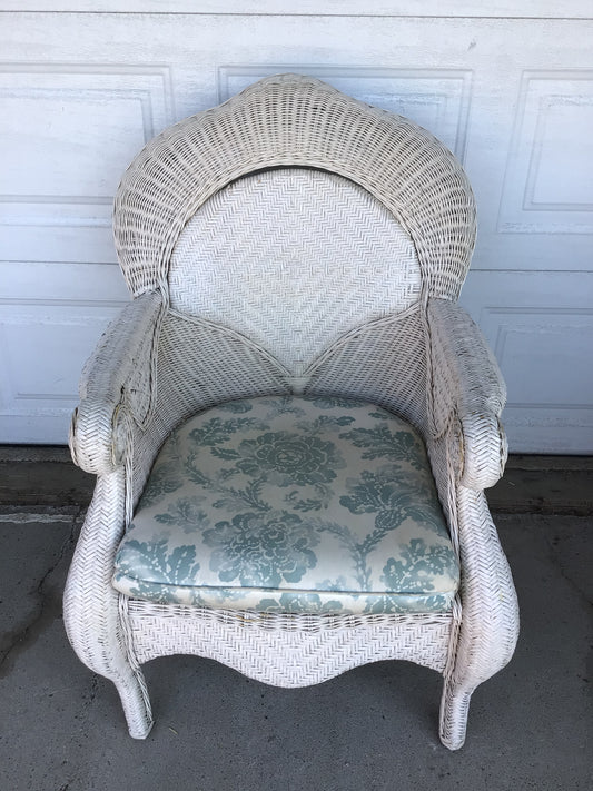 White Wicker Chair with Cushion