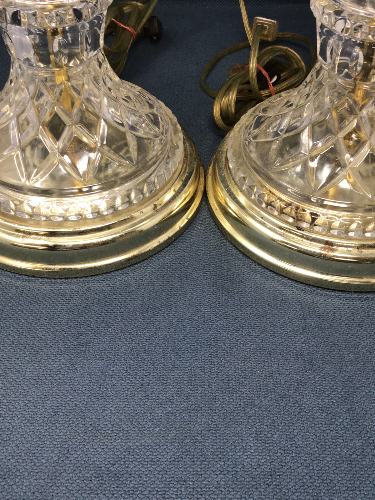 Pair of Cut Crystal & Brass Hurricane Lamps