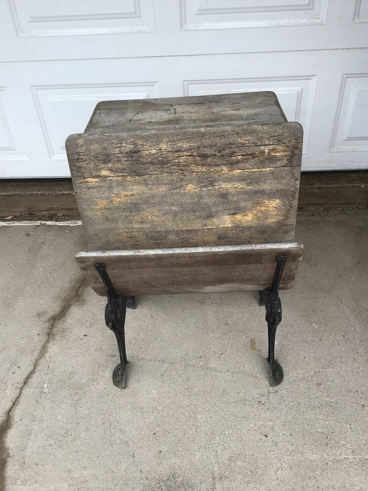 Antique School Desk with Cast Iron Legs