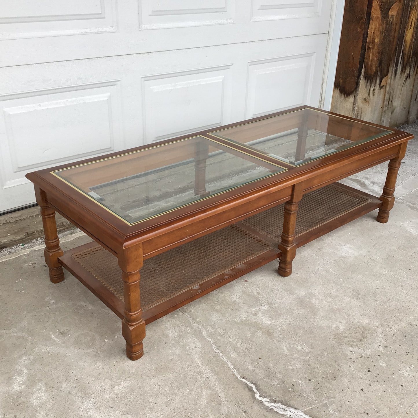 Glass and Cane Coffee Table