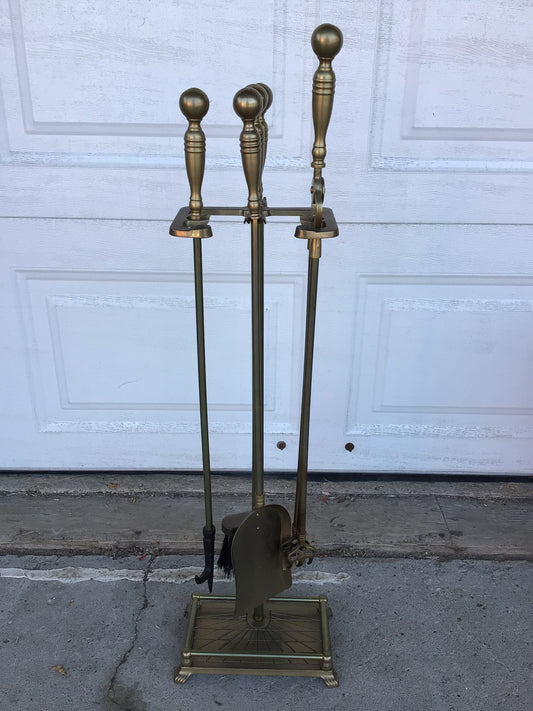 Vintage Brass Plated Fireplace Tool Set