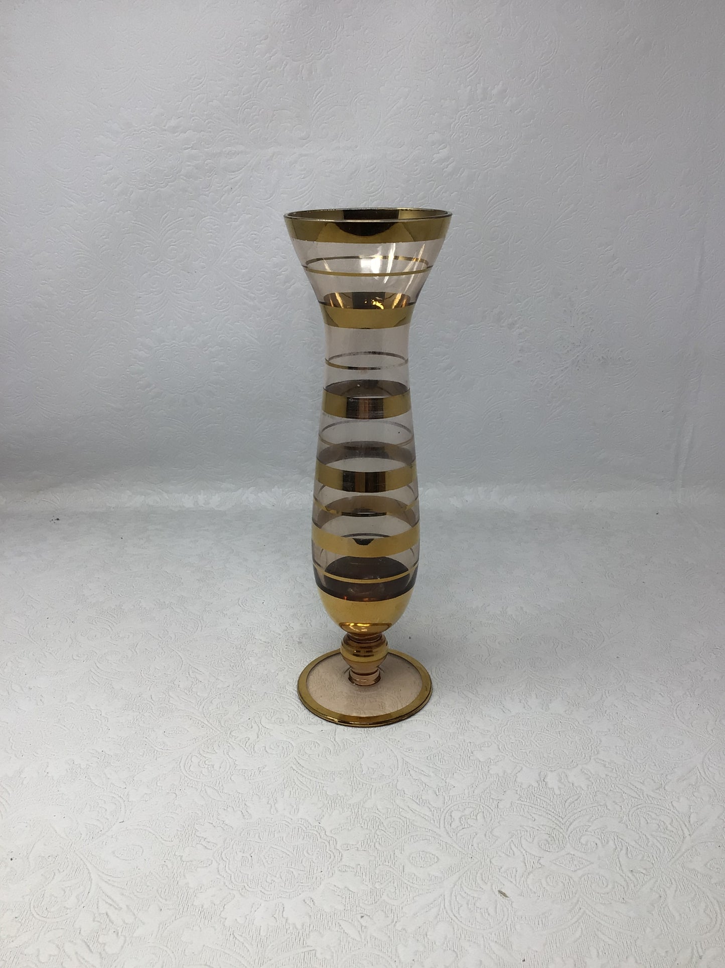 Amber Glass Vase With Gold Banded Stripes