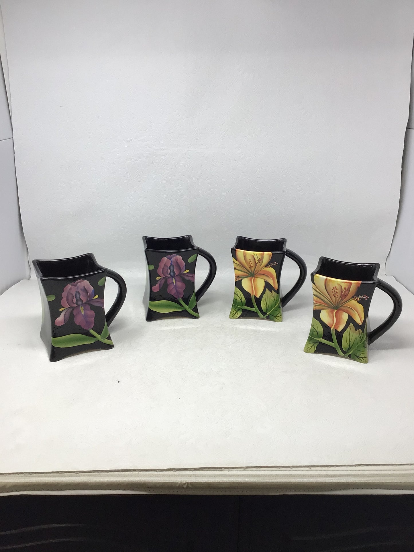 Hand-painted Floral Mugs, Set of 4