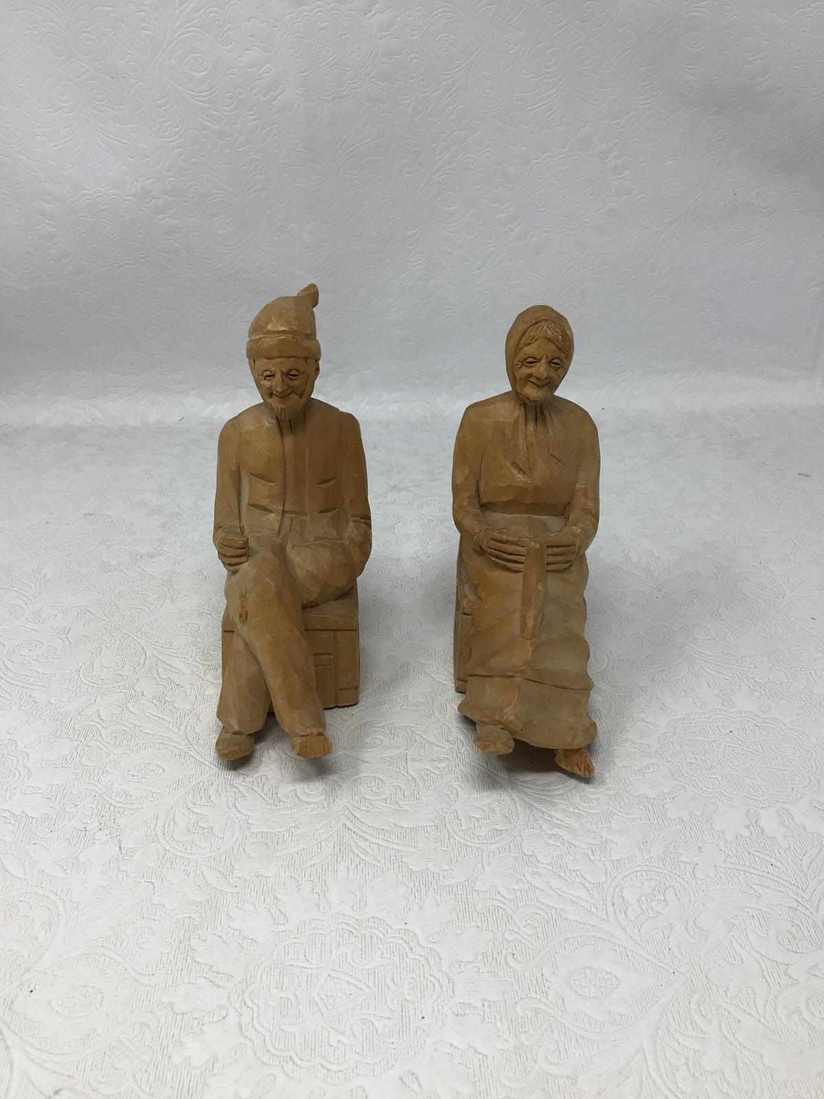 Pair of Vintage French-Canadian Quebec Folk Art Woodcarvings