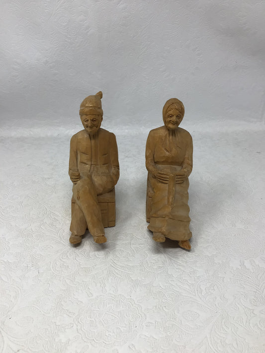 Pair of Vintage French-Canadian Quebec Folk Art Woodcarvings