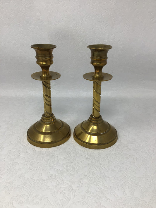Pair of Brass Spindle Candle Holders