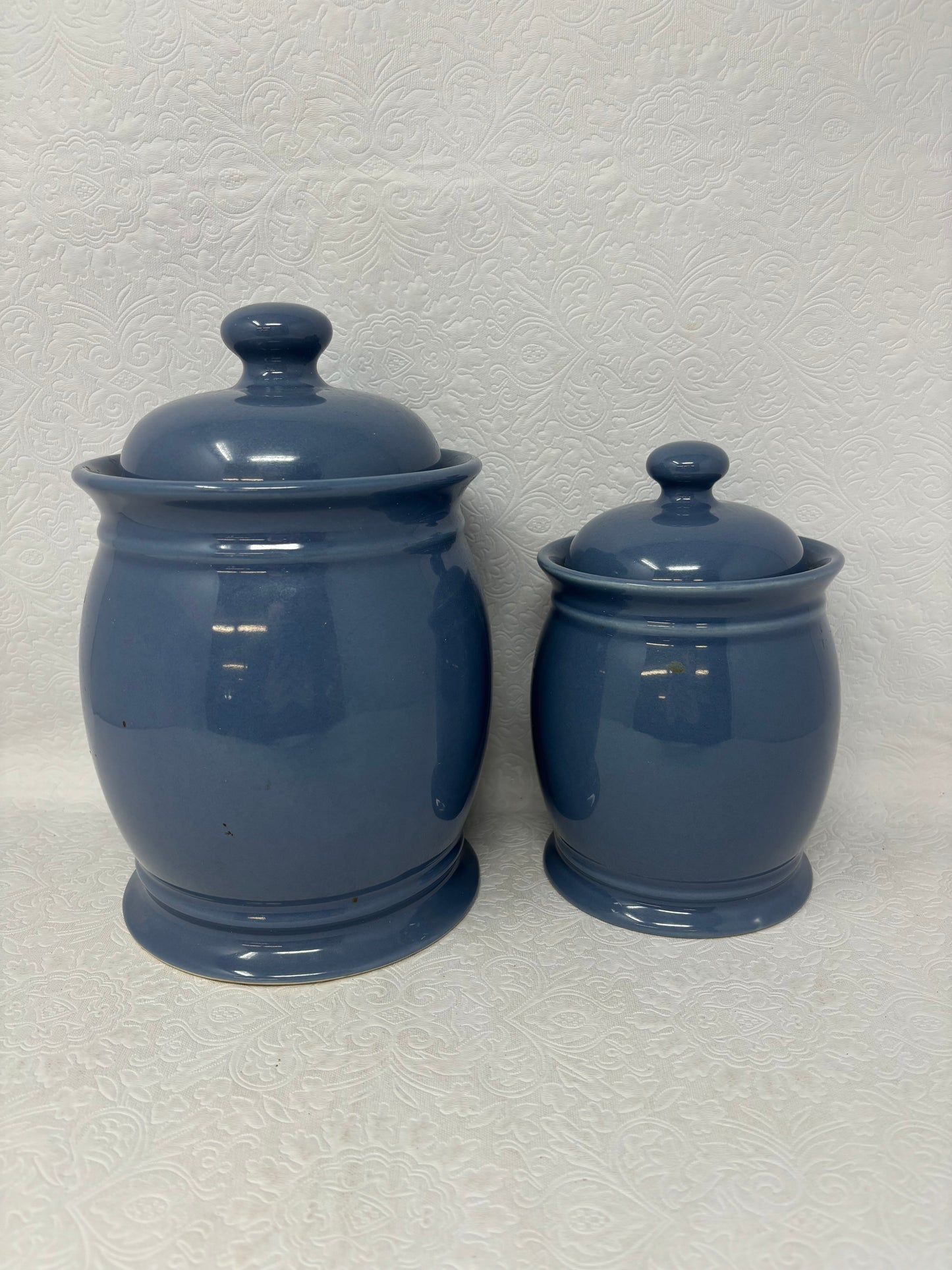 Set Of 2 Blue Ceramic Jars With Lids