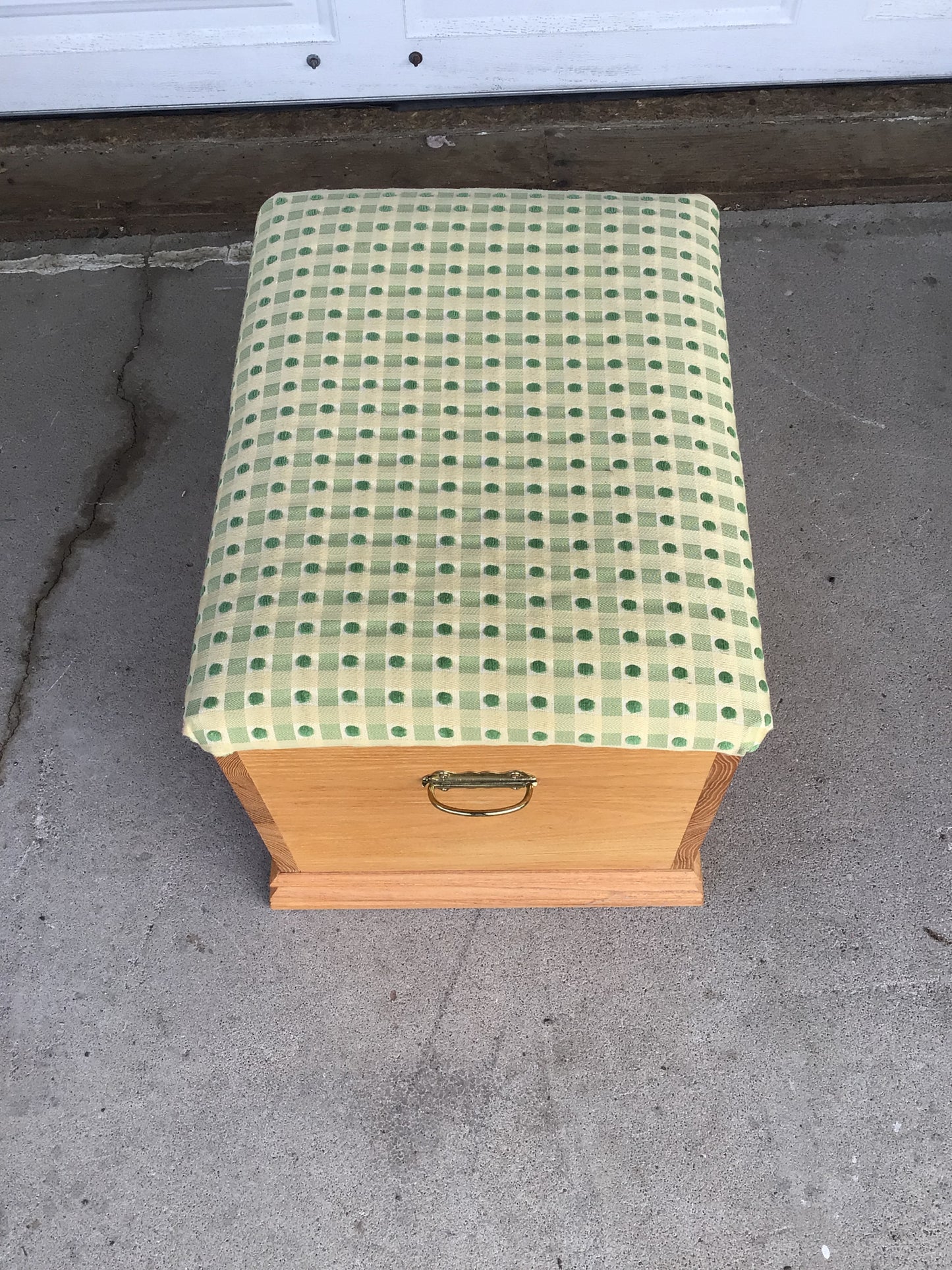 Wooden Storage with Green Upholstery