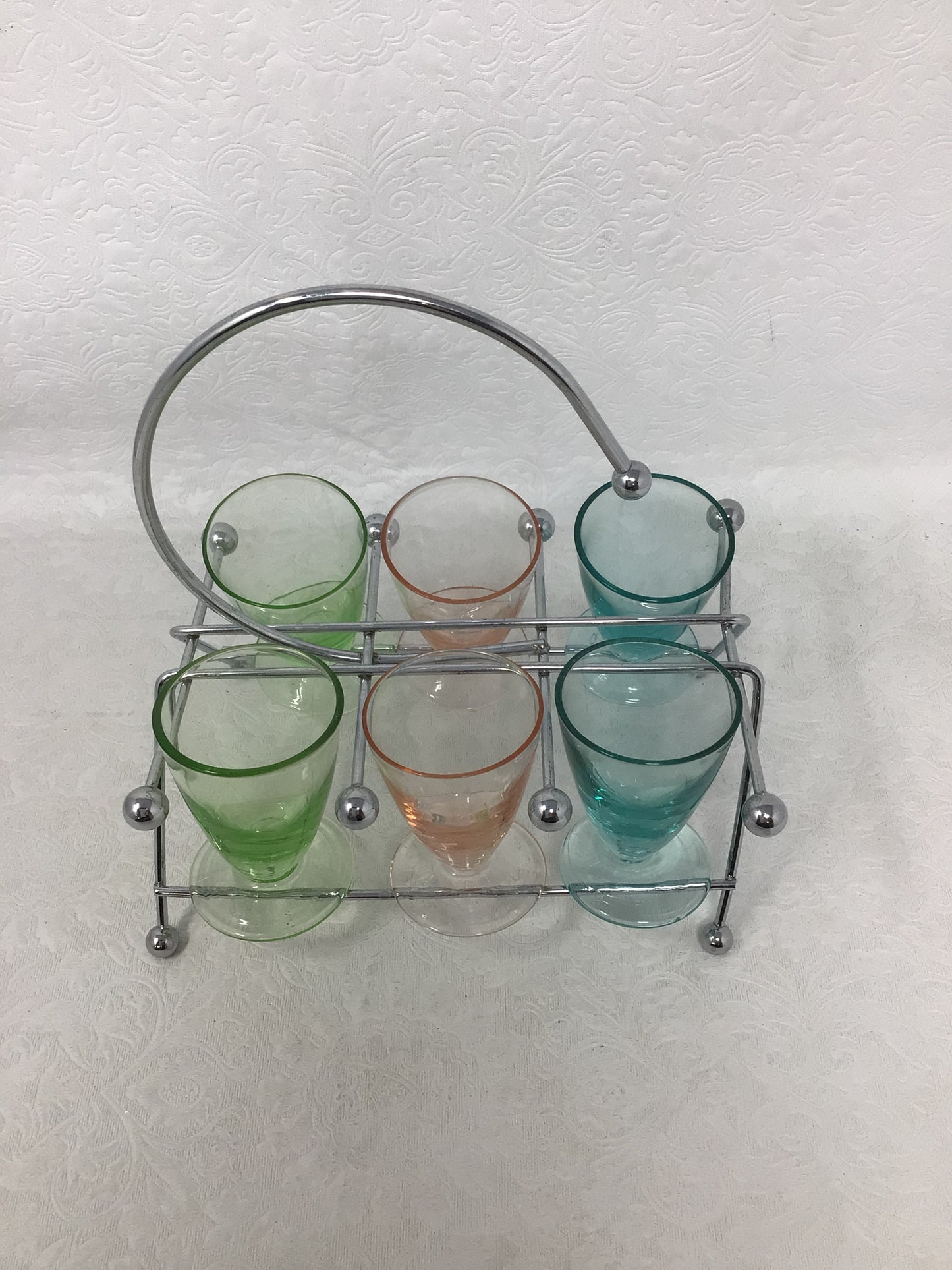 Vintage Colourful Shot Glasses and Holder