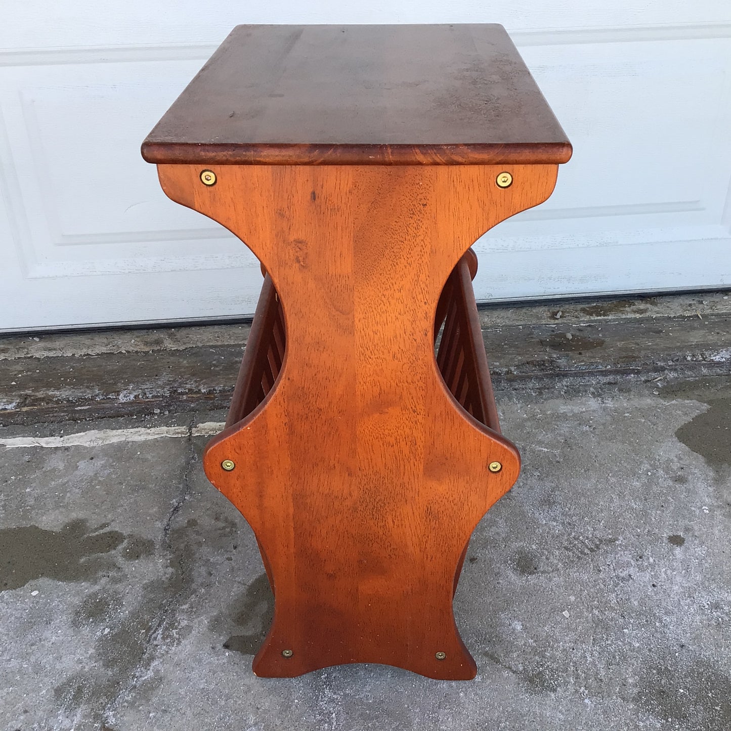 Vintage Red Wood Magazine Holder Side Table