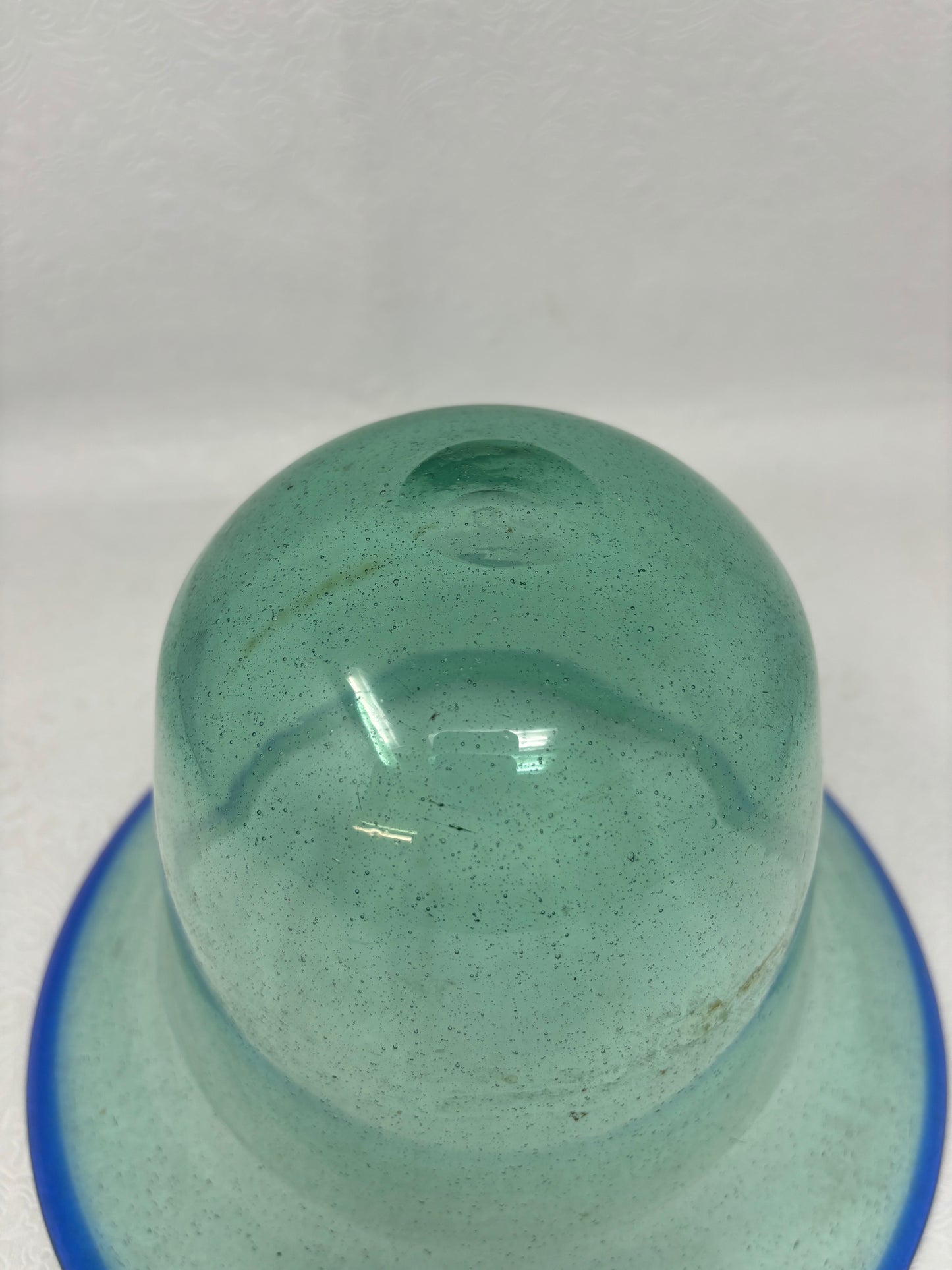 Hand Blown Blue Rimmed Green Vase/Bowl