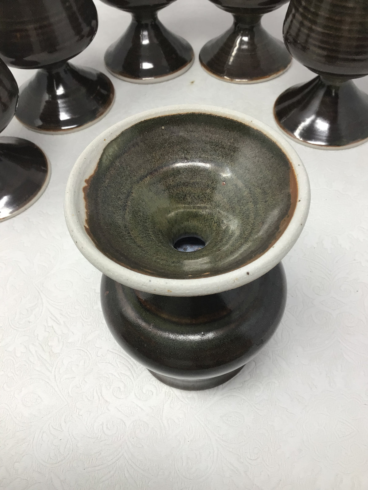 Set of Six Pottery Wine Goblets