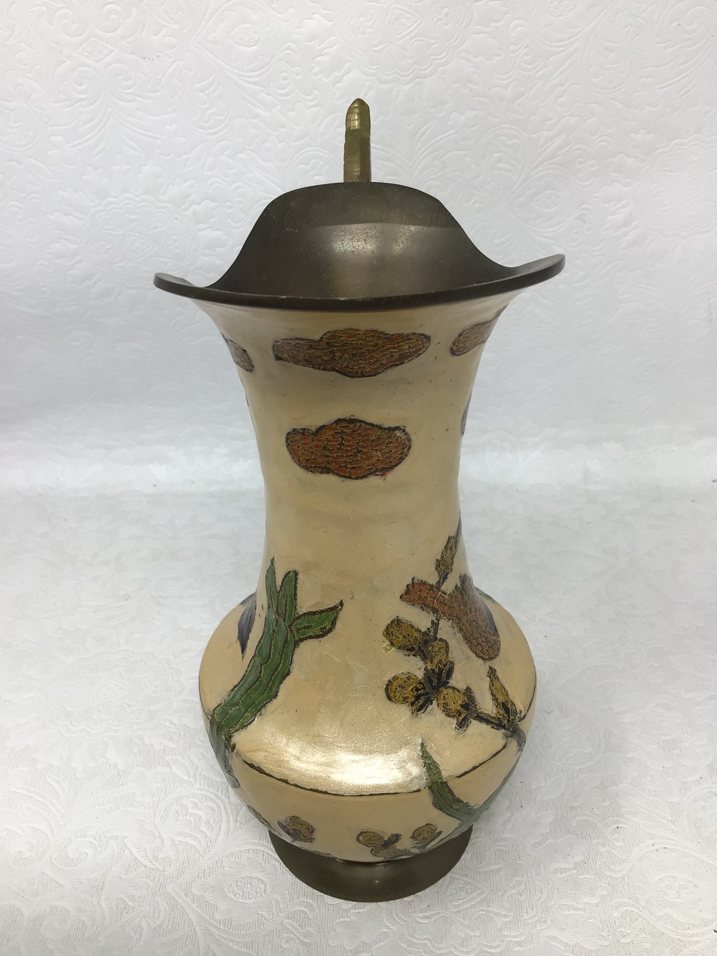 Vintage Hand-Painted Brass Pitcher