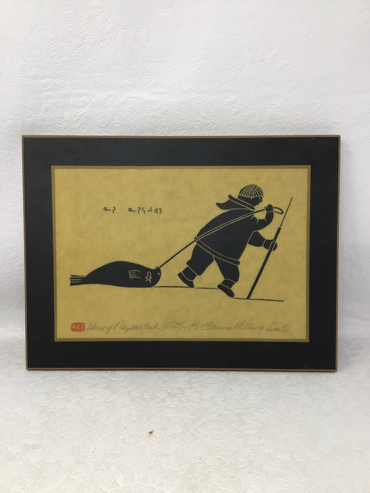 "Eskimo Pulling Seal" by Inuk Artist Henry Napartuk