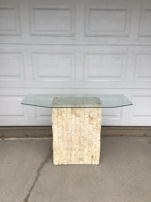 Vintage Postmodern Tessellated Stone Console Table