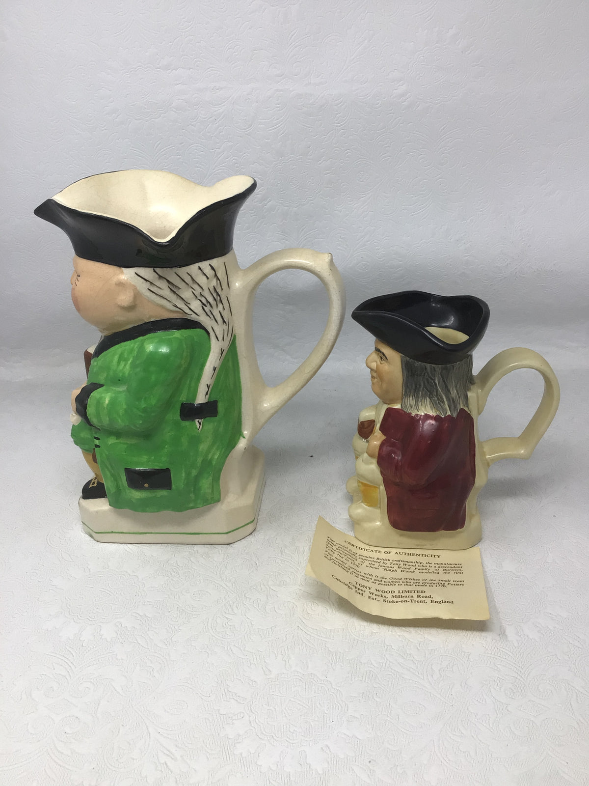 Vintage Toby Jugs with Green Jacket and Red Jacket, Set of 2