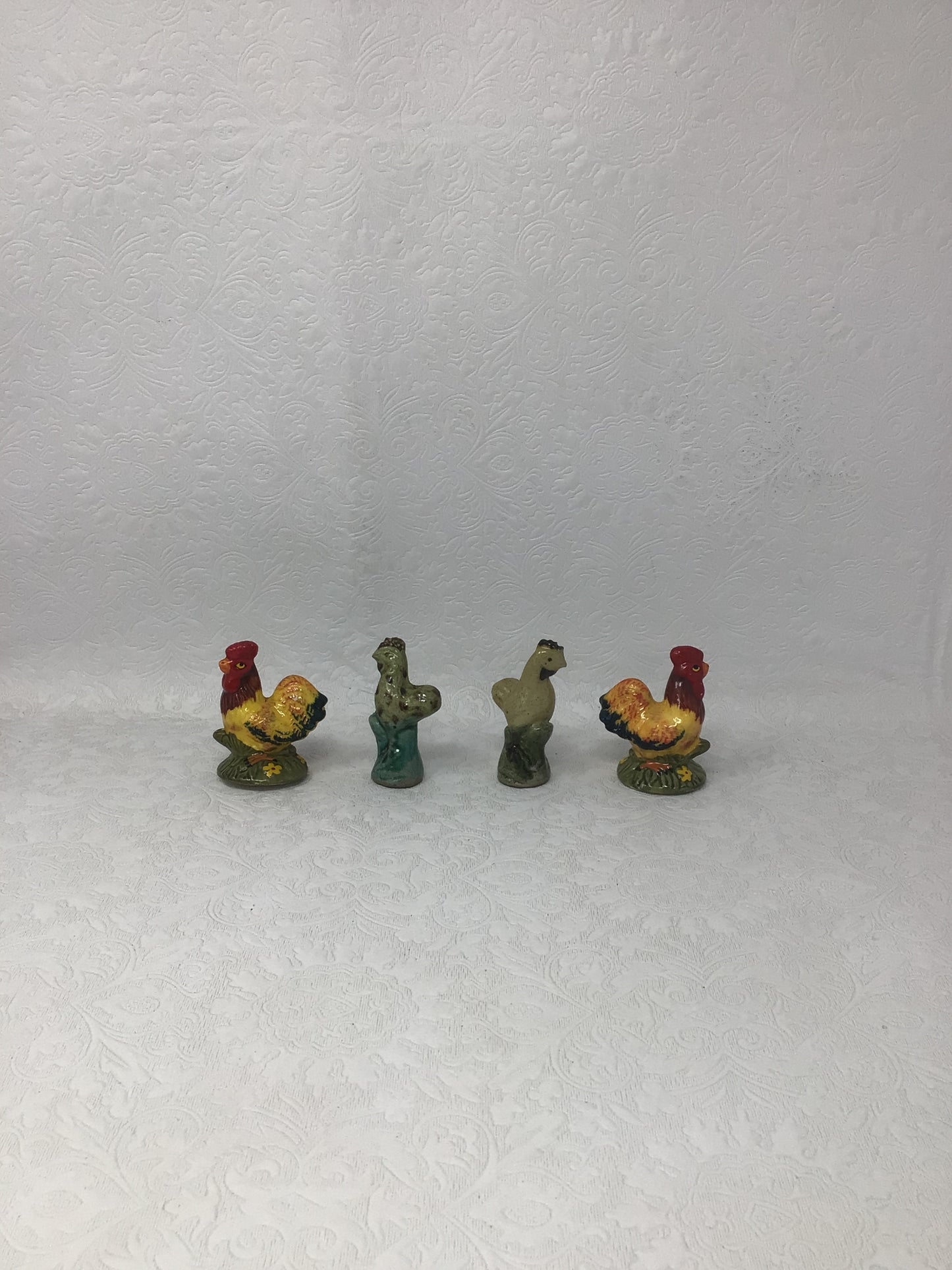 Small Rooster and Hen Figurines, Set of 4