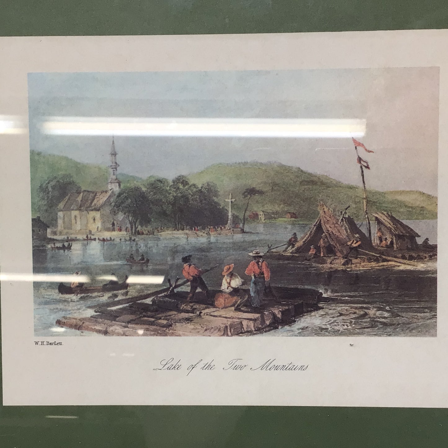 Vintage Print Of “Lake Of The Two Mountains” By William Henry Bartlett In Frame.