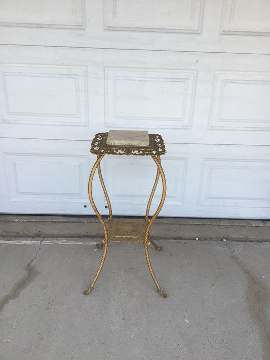 Antique Brass and Marble Plant Stand